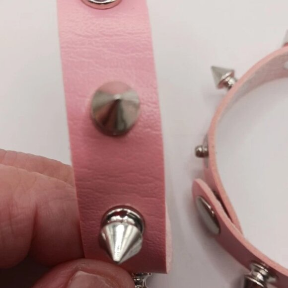Gothic Pink Spiked Faux Leather Bracelets Set of 2 -New - Picture 10 of 11